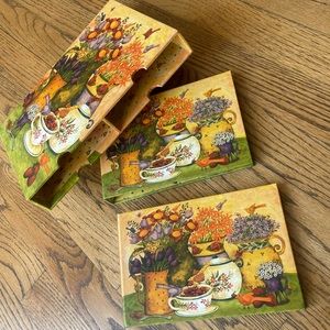 Vintage Recipe Binder Set 3PC Set Art by Debi Hron Birds Flowers Coffee Tea 90s